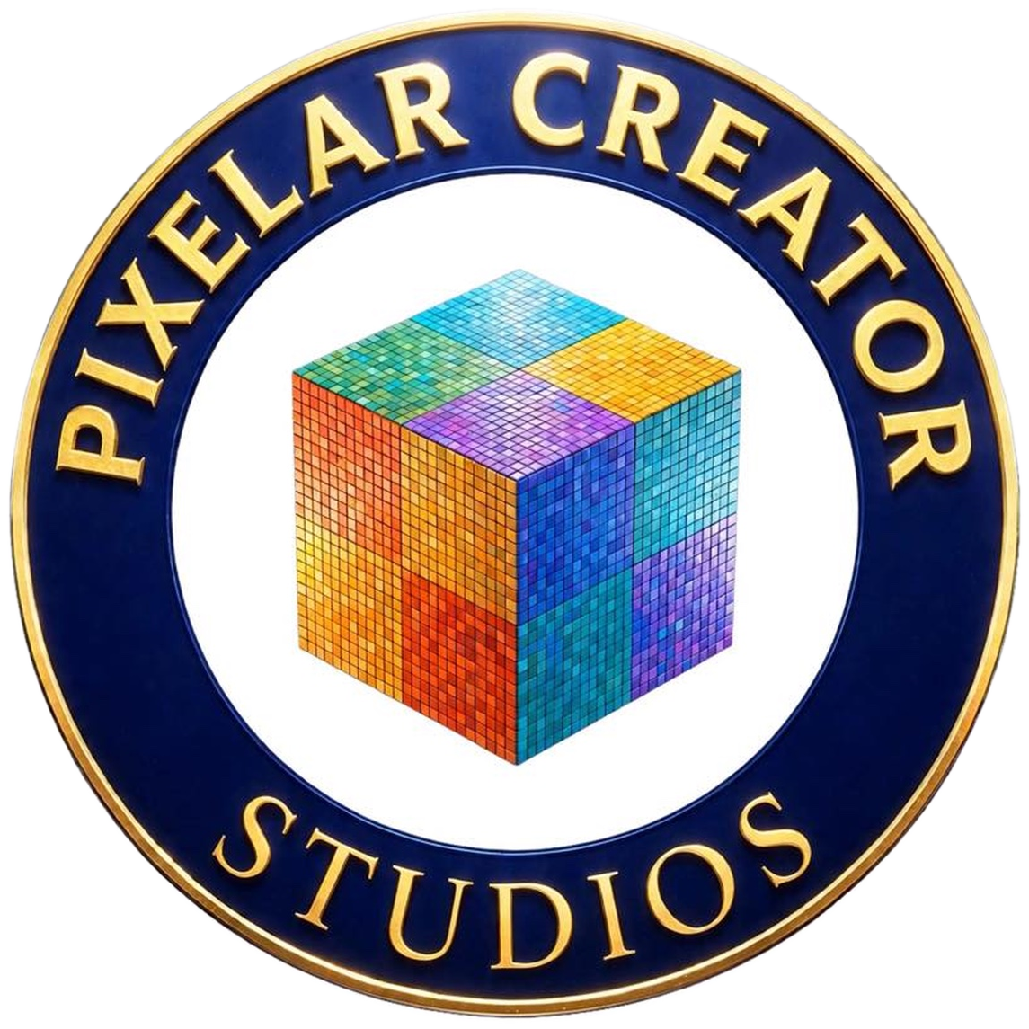 Sello de Pixelar Creator Studios: el cubo de píxeles